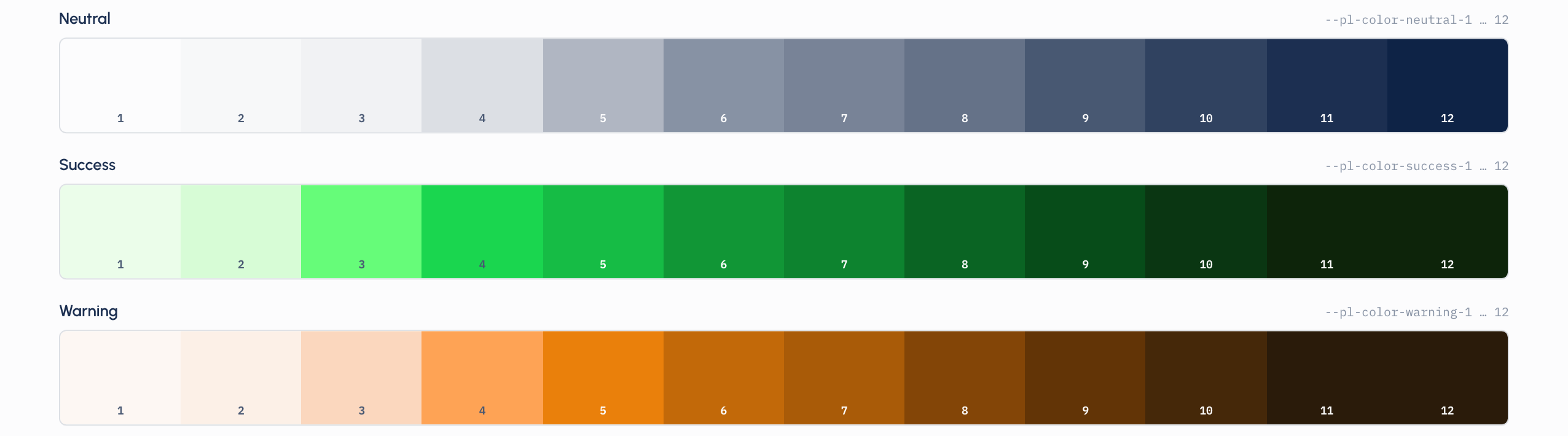 Design system catalog showing semantic colour ramps