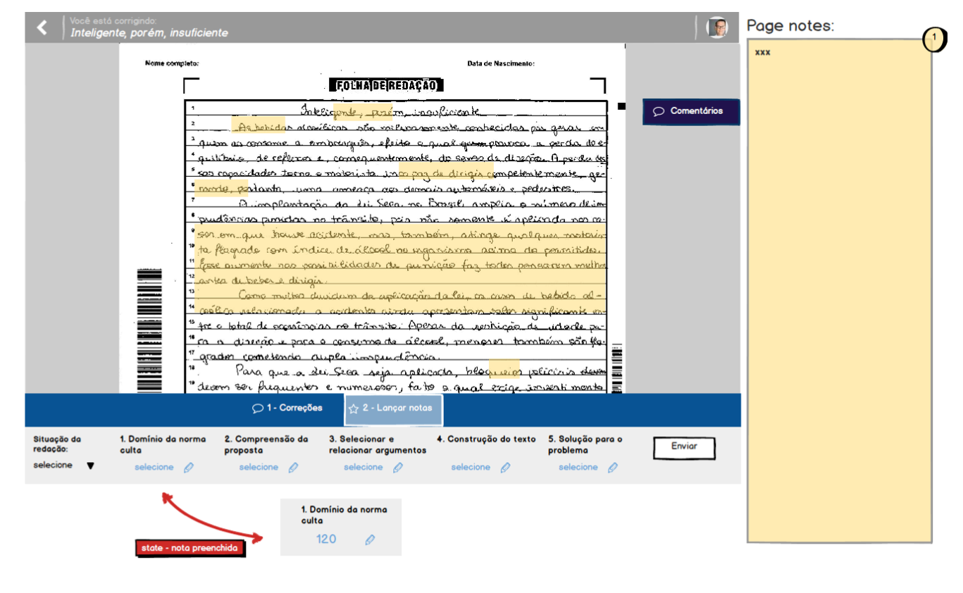 Desktop correction wireframe with comments and criteria